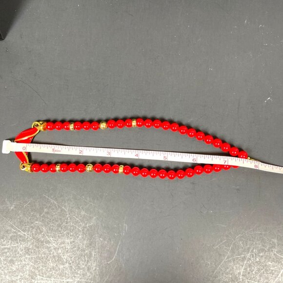 Napier Enamel Pendant Necklace Signed Red Gold Tone Bead Business Classic VTG - Picture 7 of 10